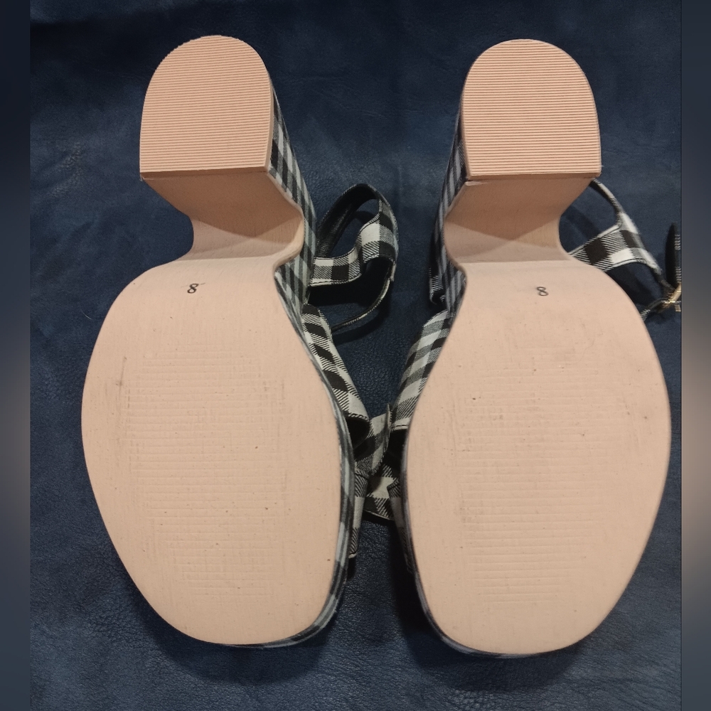 Seychelles Black and White Gingham New American Platform Sandals Front Bow - Picture 6 of 6